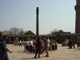  The iron pillar which was built during the Gupta Empire (a Hindu empire in India from 320 to about 335AD). It is made of such pure iron that it has never rusted a standing testimony to the metallurgical skill of ancient Indians. If you hold your arms around it you can make a wish which will come true or something along those lines. Unfortunatelly its cordened off!